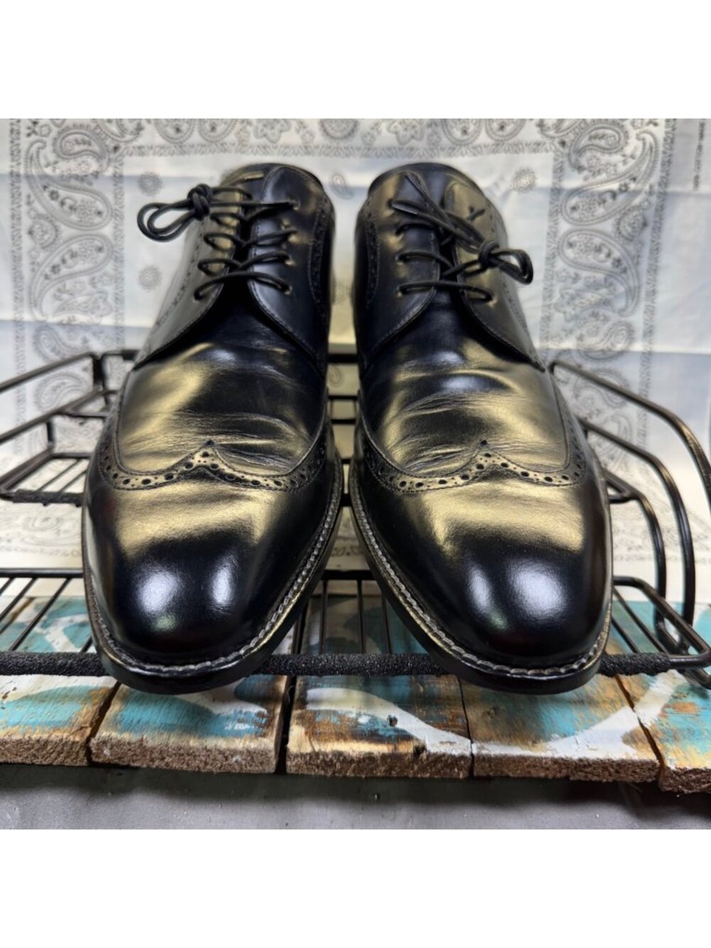 Mezlan Brogue Wing Tip Saddle Black Leather Oxford Made in Spain Men's 13M EUC